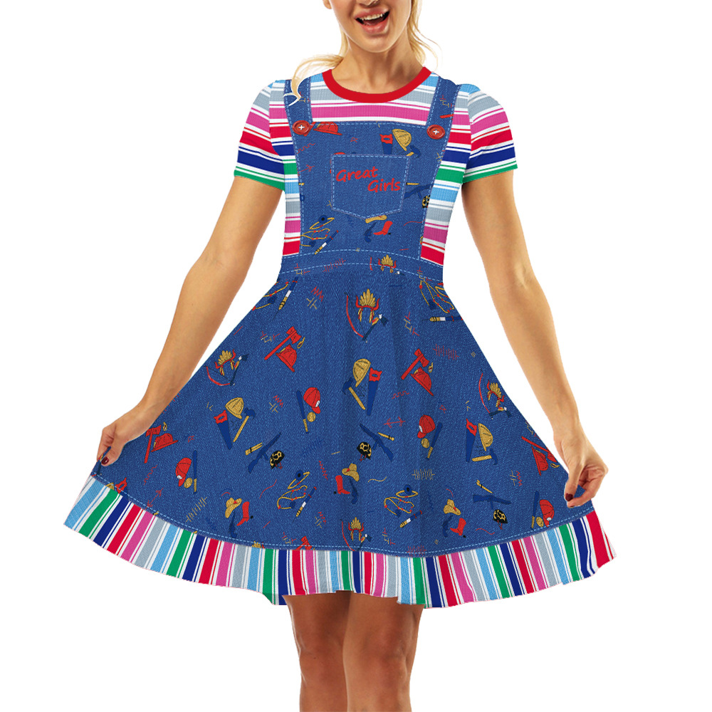 Womens Cosplay Costume Graphic Striped Skirt For Carnival Festival